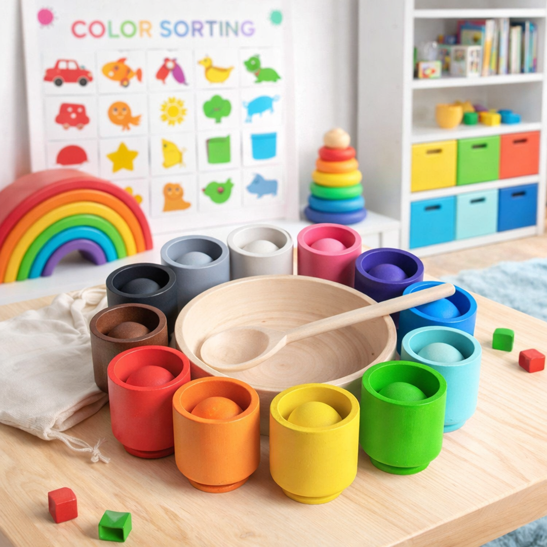 Buntes Sortierspiel aus Holz – Spielerisches Lernen