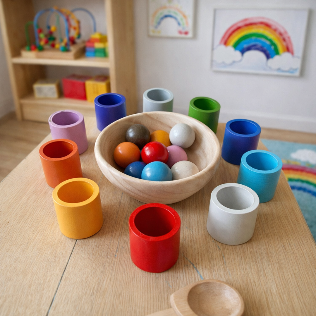 Buntes Sortierspiel aus Holz – Spielerisches Lernen