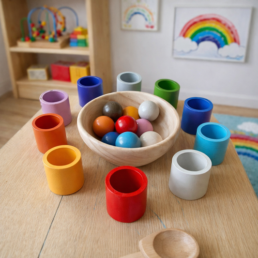 Buntes Sortierspiel aus Holz – Spielerisches Lernen