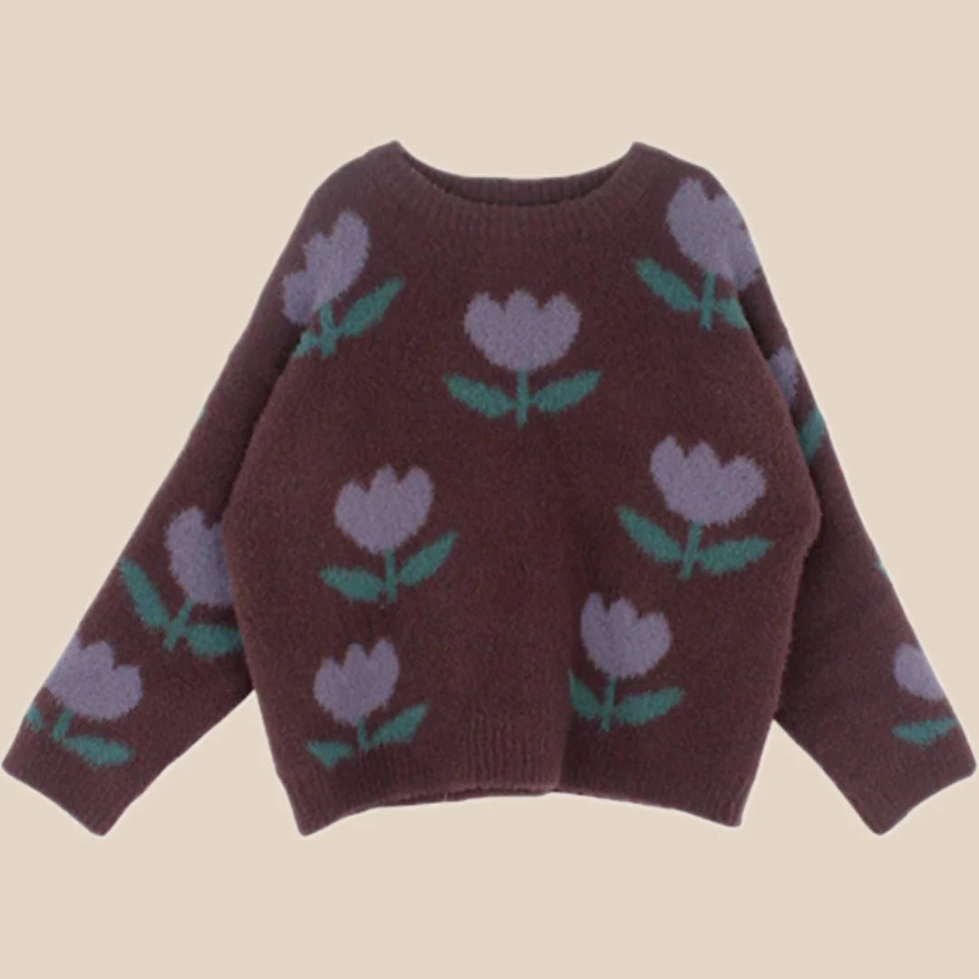 Mädchen Brauner Baumwollpullover mit Print