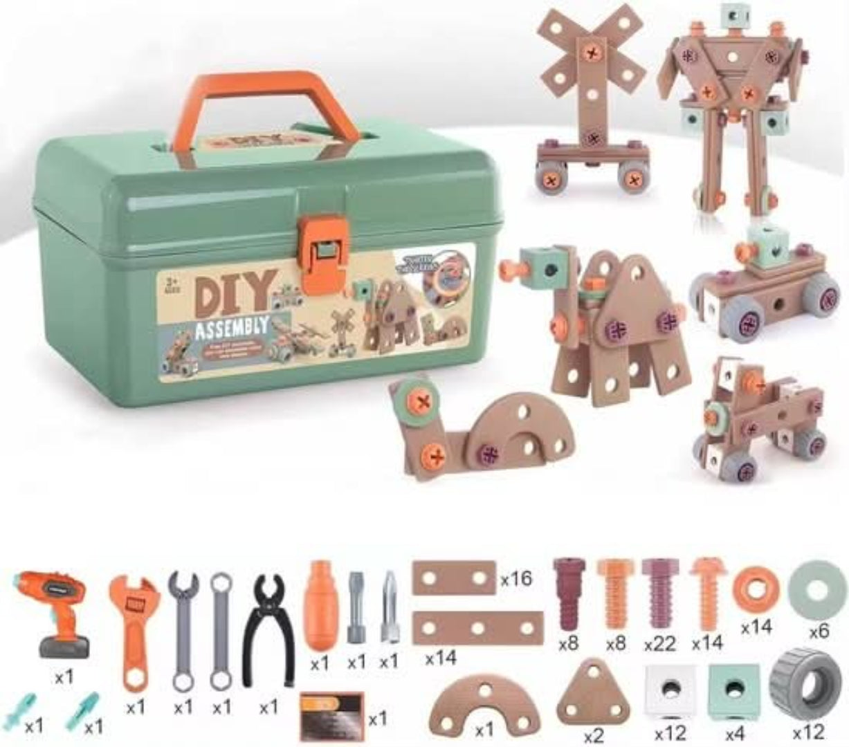 100-teiliges Bauwerkzeug-Set – Fantasievolles Spielzeug zum Bauen