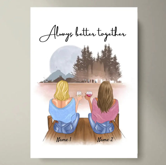 Best friends with drinks - personalized poster (2-4 friends)