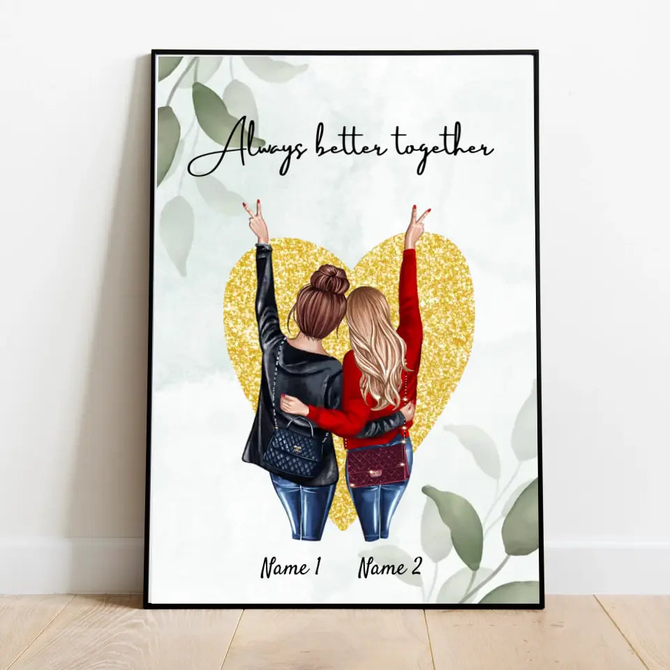 Best friends with handbags - personalized poster (2-3 persons)