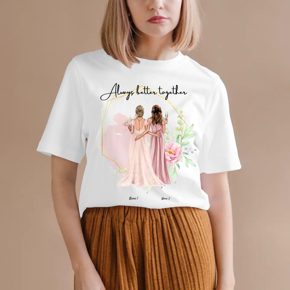 Mariée avec demoiselle d'honneur / demoiselle d'honneur - T-shirt personnalisé