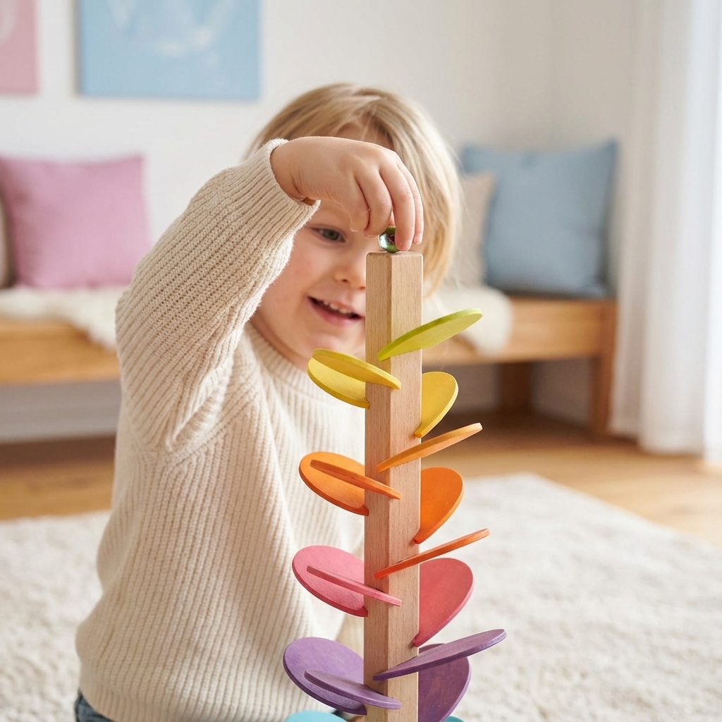Colorful Rainbow Marble Tower | Educational Wooden Toy with Soothing Soundscape | Fun Motor Skills Development for Kids 0