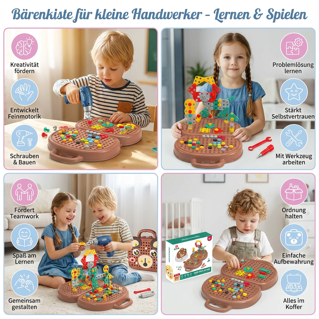 Creative Bear Box | Crafting Kit for Kids with Battery-Operated Screwdriver | Portable Storage for Imaginative Play 4