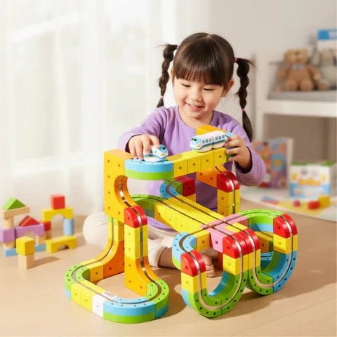 3D Eisenbahnset mit batteriebetriebener Lokomotive