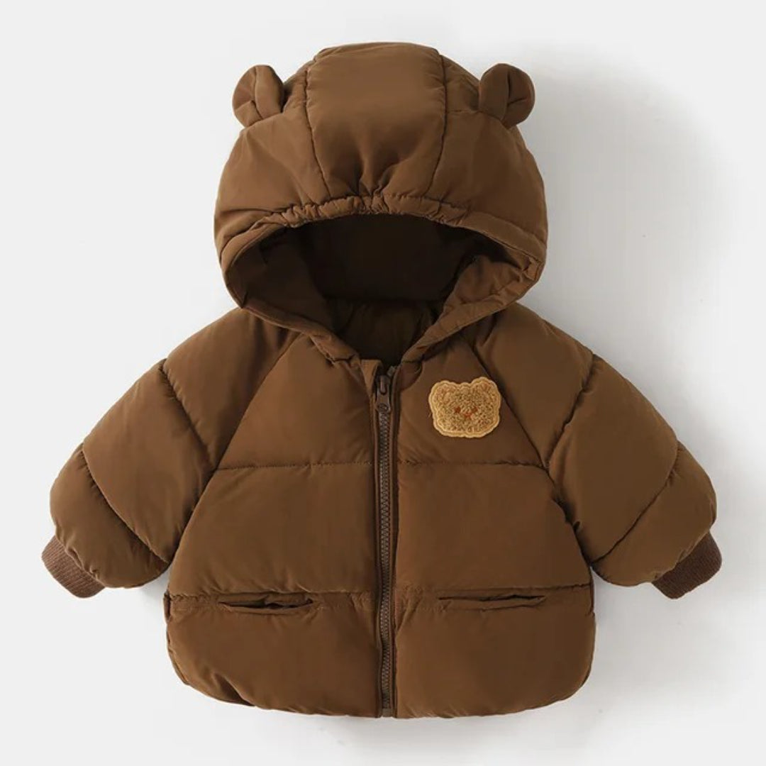 Kinder-Winterjacke mit niedlicher Bärenkapuze