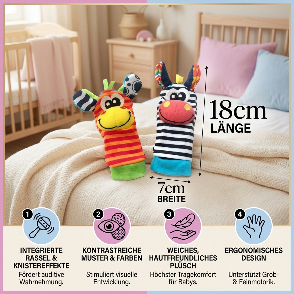 Sensory Plush | Baby Socks & Bracelet Set with Rattles | Colorful Design for Cognitive Development 6