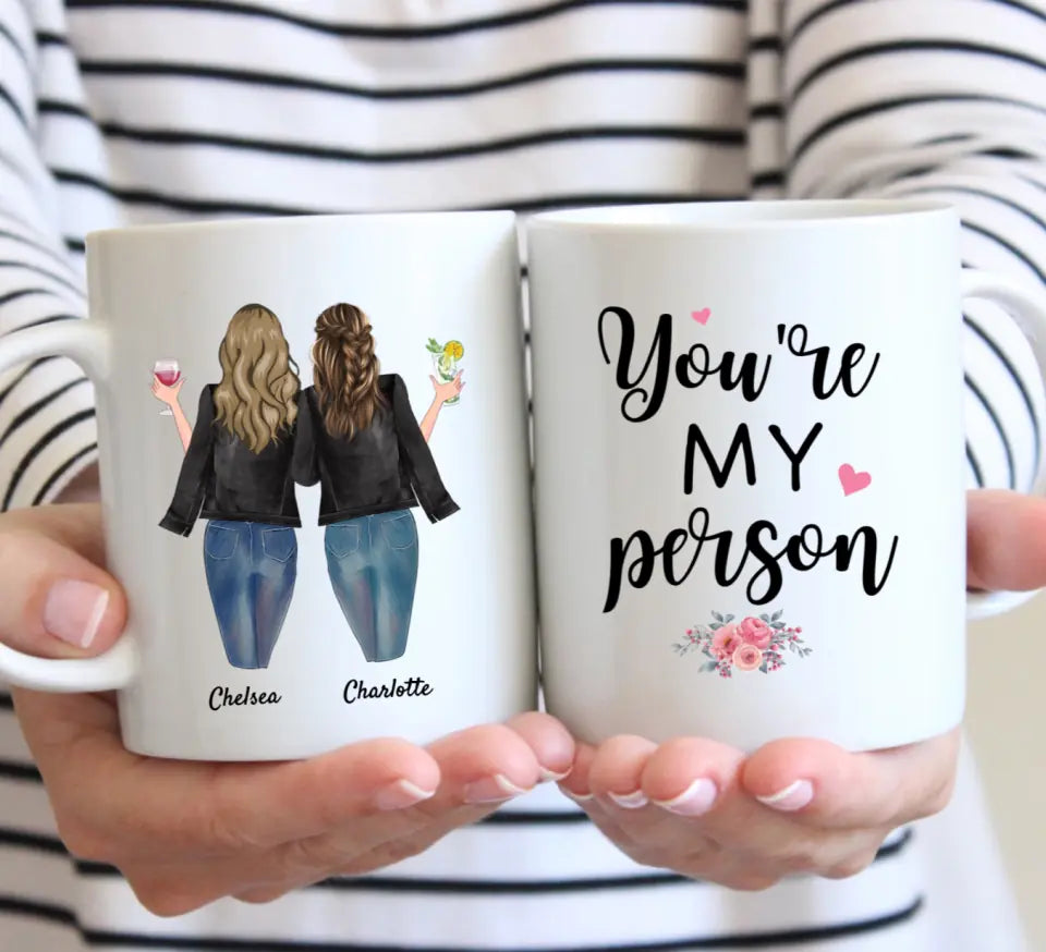 Best friends leatherjackets & drinks - personalized mug (2-3 women)