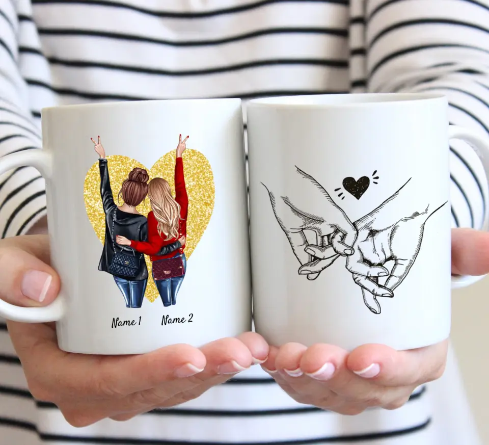 Best friends with handbags - personalized mug (2-3 persons)