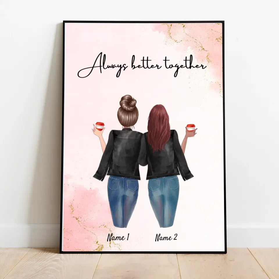 Besties in leatherjackets - personalized poster (2-3 friends)