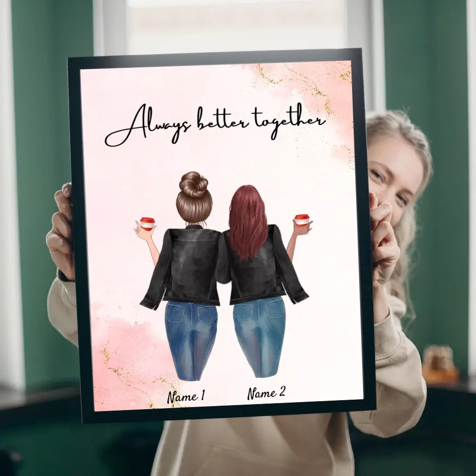 Besties in leatherjackets - personalized poster (2-3 friends)